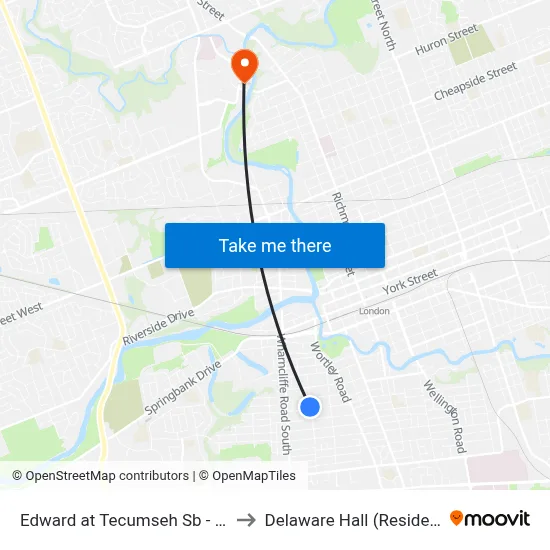 Edward at Tecumseh Sb - #640 to Delaware Hall (Residence) map