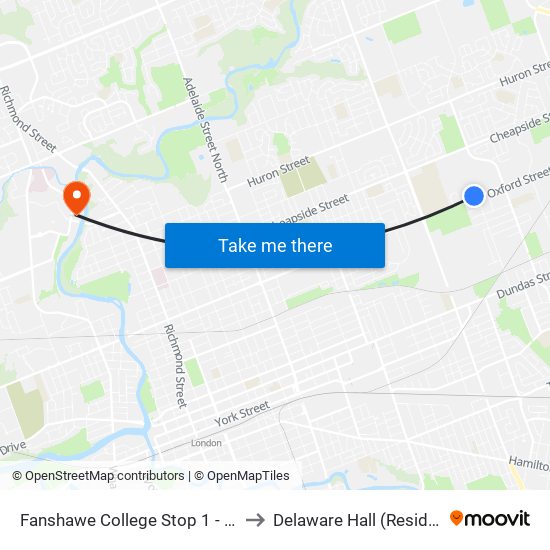 Fanshawe College Stop 1 - #2331 to Delaware Hall (Residence) map