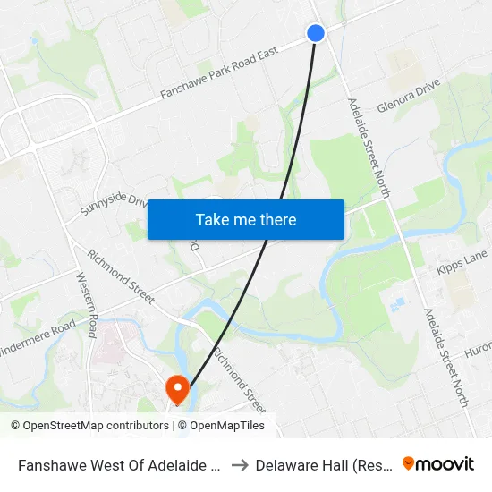 Fanshawe West Of Adelaide Wb - #684 to Delaware Hall (Residence) map