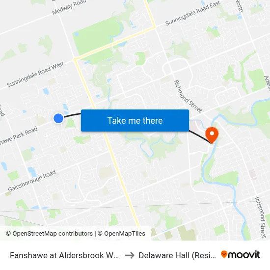 Fanshawe at Aldersbrook Wb - #2511 to Delaware Hall (Residence) map