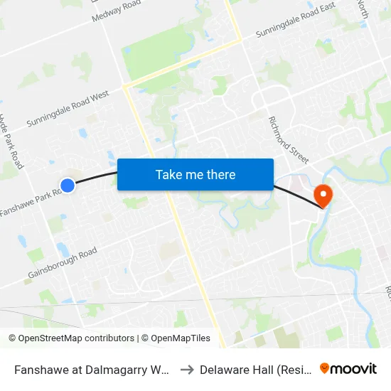Fanshawe at Dalmagarry Wb - #2615 to Delaware Hall (Residence) map