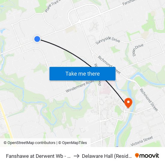 Fanshawe at Derwent Wb - #2512 to Delaware Hall (Residence) map