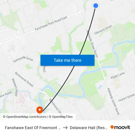 Fanshawe East Of Freemont Eb - #688 to Delaware Hall (Residence) map