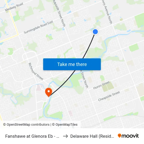 Fanshawe at Glenora Eb - #2469 to Delaware Hall (Residence) map