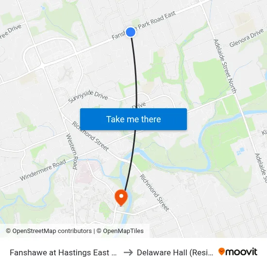 Fanshawe at Hastings East Eb - #695 to Delaware Hall (Residence) map