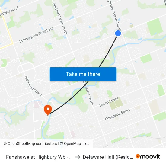 Fanshawe at Highbury Wb - #2704 to Delaware Hall (Residence) map
