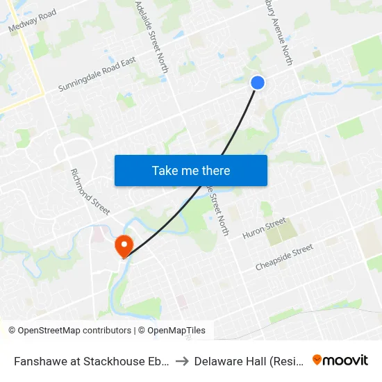 Fanshawe at Stackhouse Eb - #2470 to Delaware Hall (Residence) map