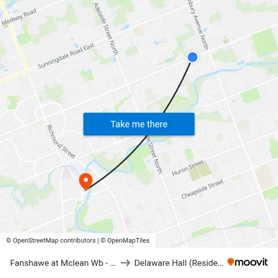 Fanshawe at Mclean Wb - #703 to Delaware Hall (Residence) map