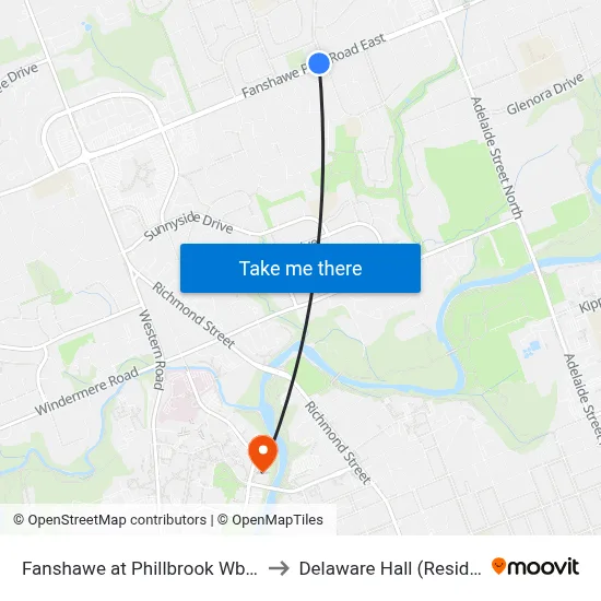 Fanshawe at Phillbrook Wb - #708 to Delaware Hall (Residence) map