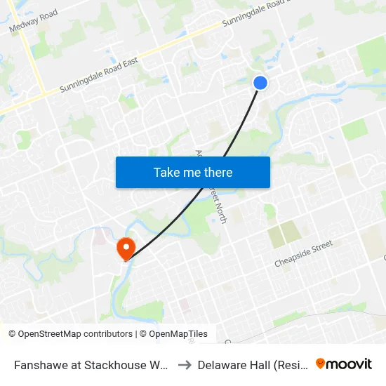 Fanshawe at Stackhouse Wb - #2734 to Delaware Hall (Residence) map