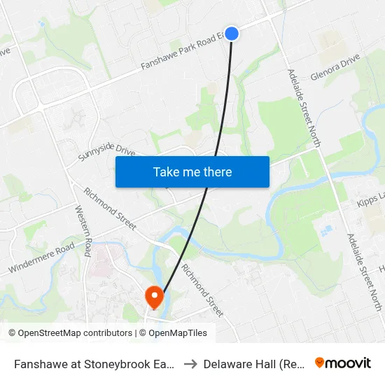 Fanshawe at Stoneybrook East Eb - #711 to Delaware Hall (Residence) map
