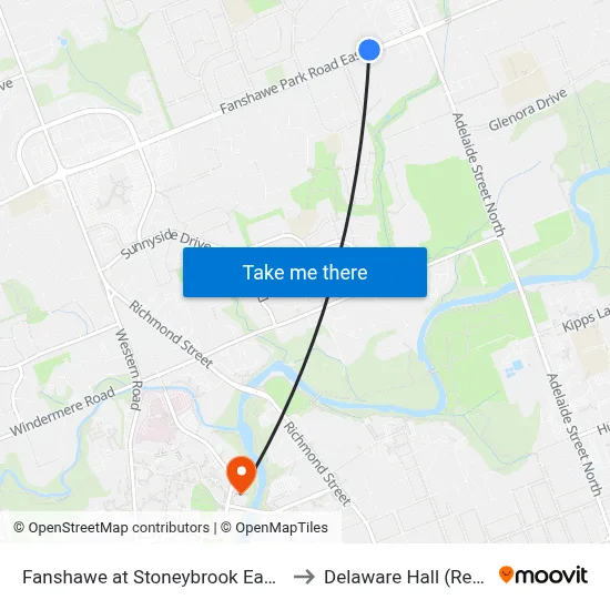 Fanshawe at Stoneybrook East Wb - #712 to Delaware Hall (Residence) map