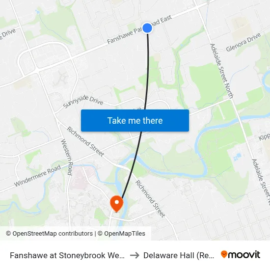 Fanshawe at Stoneybrook West Eb - #713 to Delaware Hall (Residence) map