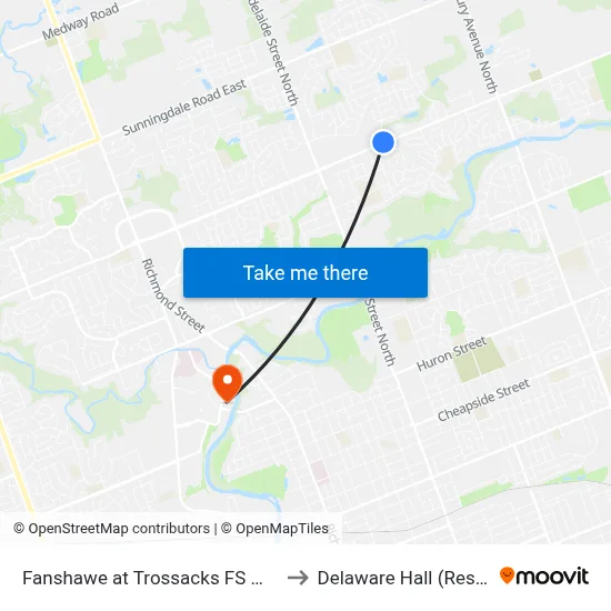 Fanshawe at Trossacks FS Wb - #2834 to Delaware Hall (Residence) map
