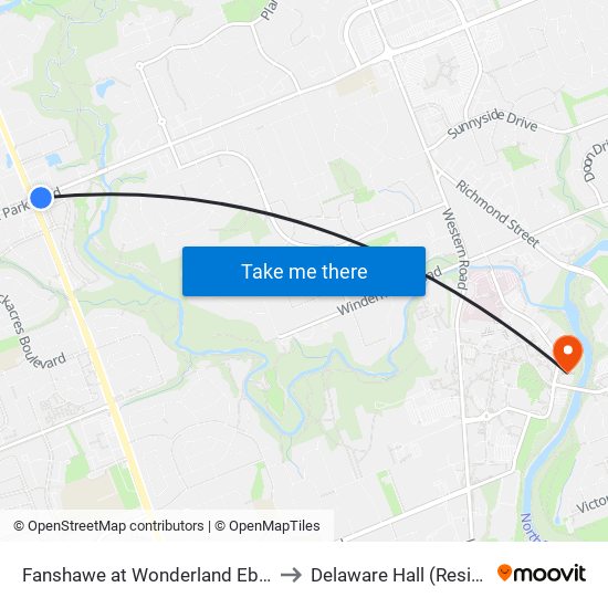 Fanshawe at Wonderland Eb - #2516 to Delaware Hall (Residence) map