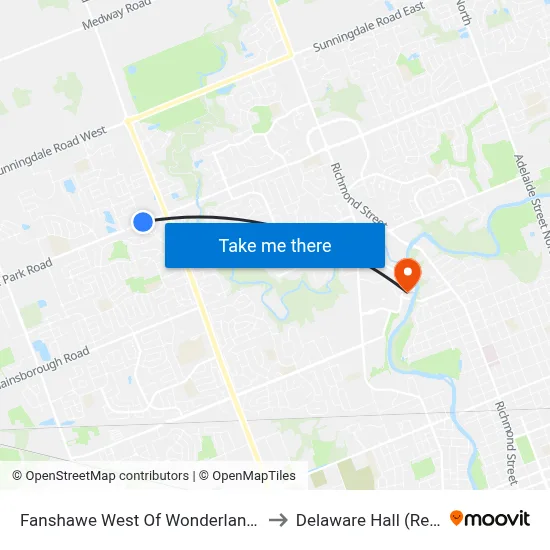 Fanshawe West Of Wonderland Wb - #2756 to Delaware Hall (Residence) map