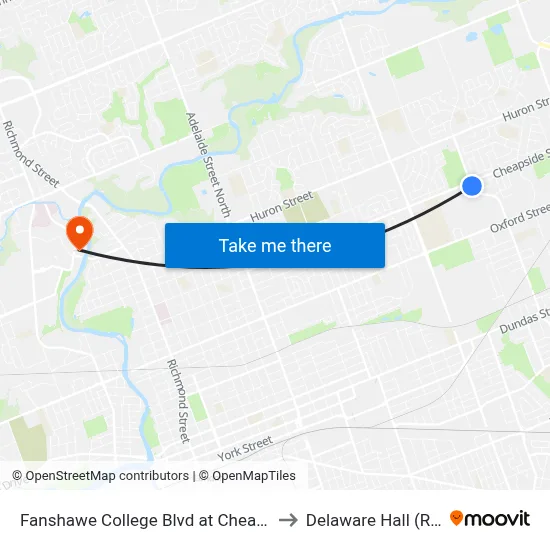 Fanshawe College Blvd at Cheapside Nb - #2228 to Delaware Hall (Residence) map