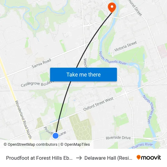 Proudfoot at Forest Hills Eb - #2341 to Delaware Hall (Residence) map