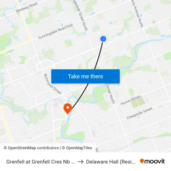 Grenfell at Grenfell Cres Nb - #2705 to Delaware Hall (Residence) map