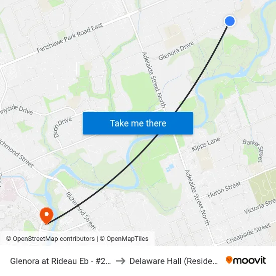 Glenora at Rideau Eb - #2843 to Delaware Hall (Residence) map