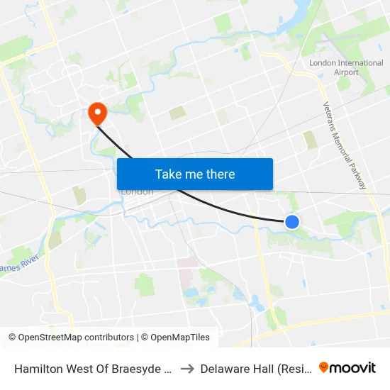 Hamilton West Of Braesyde Eb - #848 to Delaware Hall (Residence) map