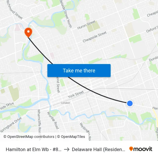 Hamilton at Elm Wb - #854 to Delaware Hall (Residence) map