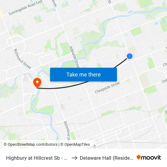 Highbury at Hillcrest Sb - #912 to Delaware Hall (Residence) map