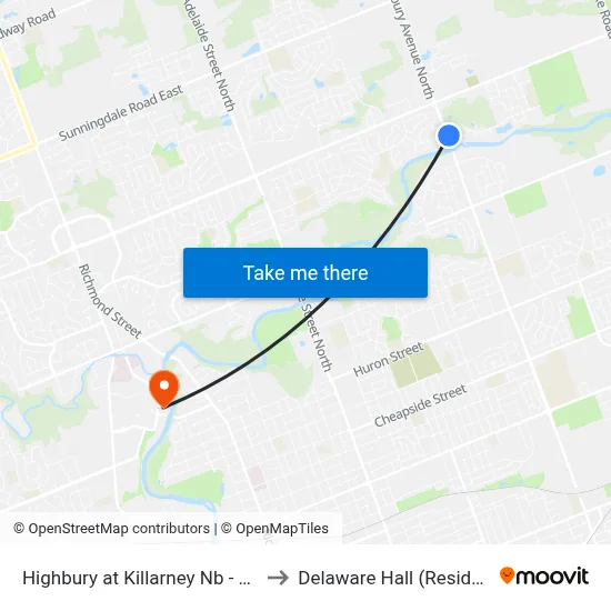 Highbury at Killarney Nb - #2711 to Delaware Hall (Residence) map