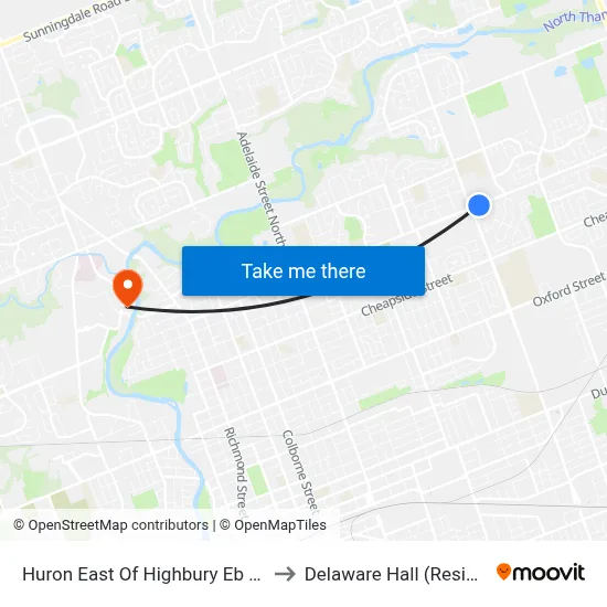 Huron East Of Highbury Eb - #1009 to Delaware Hall (Residence) map