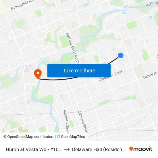 Huron at Vesta Wb - #1018 to Delaware Hall (Residence) map