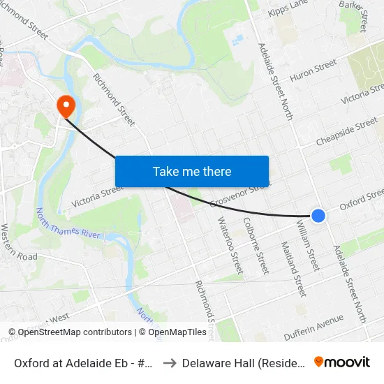 Oxford at Adelaide Eb - #1260 to Delaware Hall (Residence) map