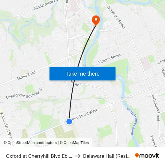 Oxford at Cherryhill Blvd Eb - #1272 to Delaware Hall (Residence) map