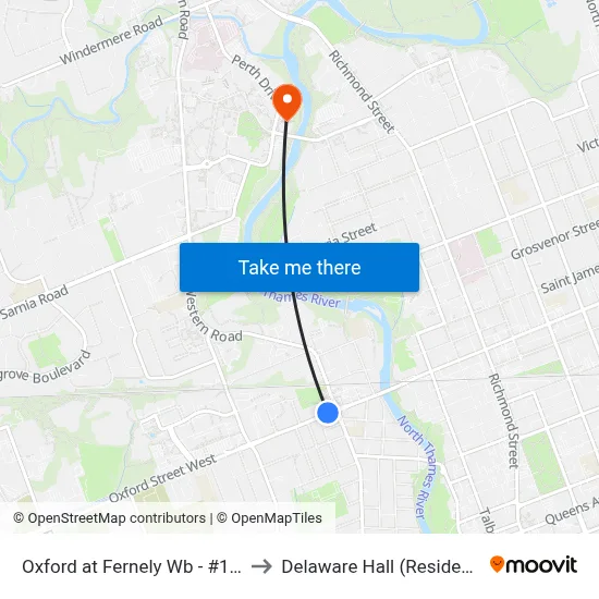 Oxford at Fernely Wb - #1290 to Delaware Hall (Residence) map
