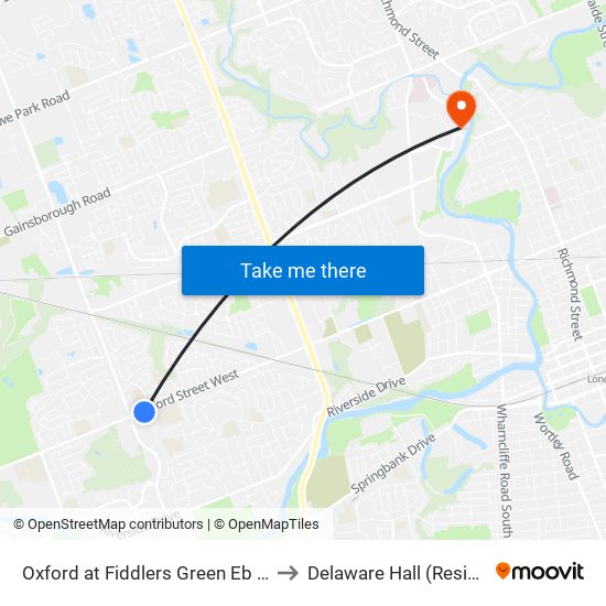 Oxford at Fiddlers Green Eb - #1291 to Delaware Hall (Residence) map