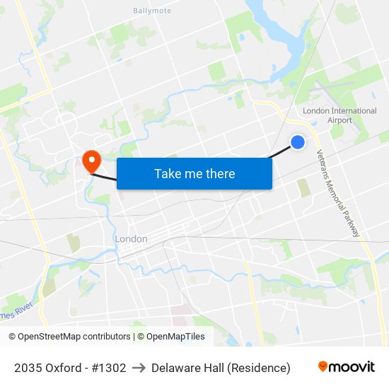 2035 Oxford - #1302 to Delaware Hall (Residence) map