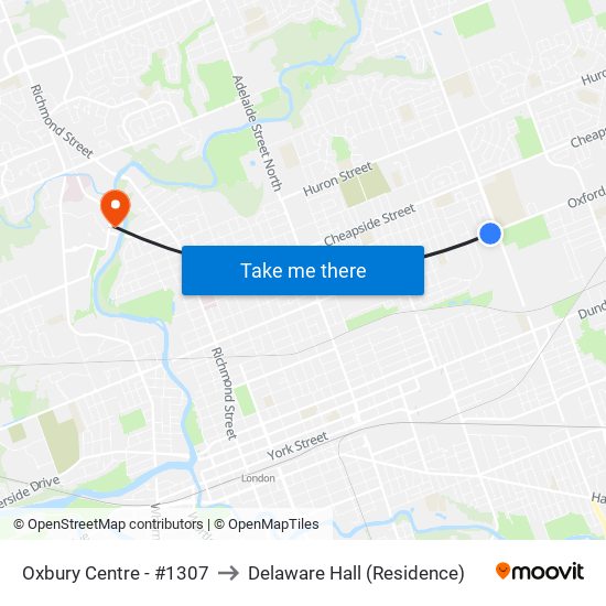 Oxbury Centre - #1307 to Delaware Hall (Residence) map