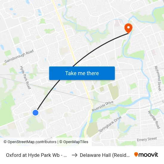 Oxford at Hyde Park Wb - #1312 to Delaware Hall (Residence) map