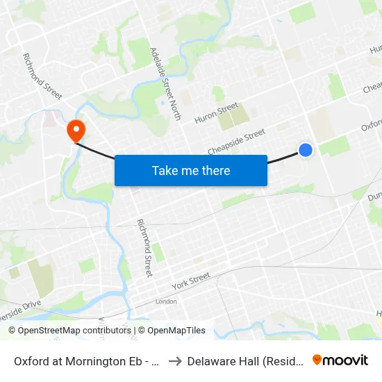 Oxford at Mornington Eb - #1322 to Delaware Hall (Residence) map