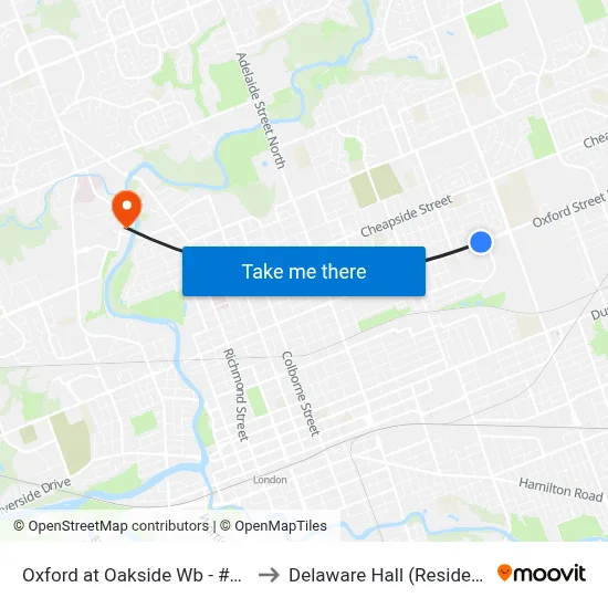 Oxford at Oakside Wb - #1323 to Delaware Hall (Residence) map