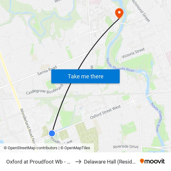 Oxford at Proudfoot Wb - #1328 to Delaware Hall (Residence) map