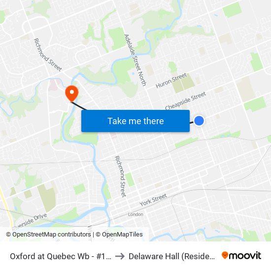 Oxford at Quebec Wb - #1330 to Delaware Hall (Residence) map