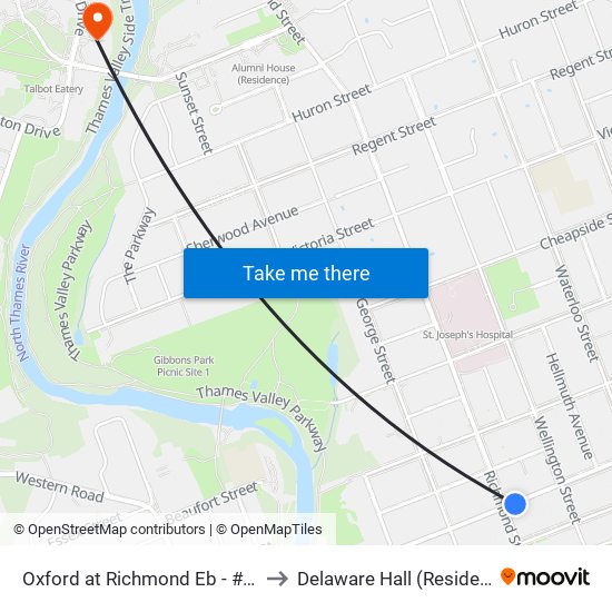 Oxford at Richmond Eb - #1333 to Delaware Hall (Residence) map