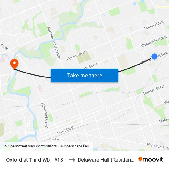 Oxford at Third Wb - #1353 to Delaware Hall (Residence) map