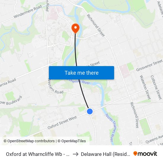 Oxford at Wharncliffe Wb - #1359 to Delaware Hall (Residence) map