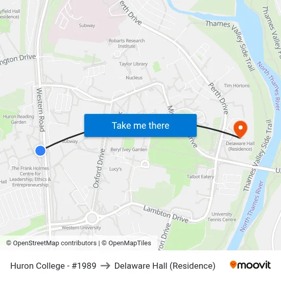 Huron College - #1989 to Delaware Hall (Residence) map