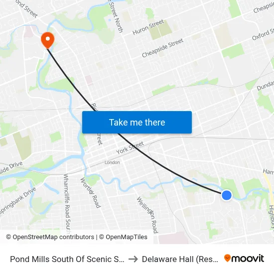 Pond Mills South Of Scenic Sb - #1422 to Delaware Hall (Residence) map