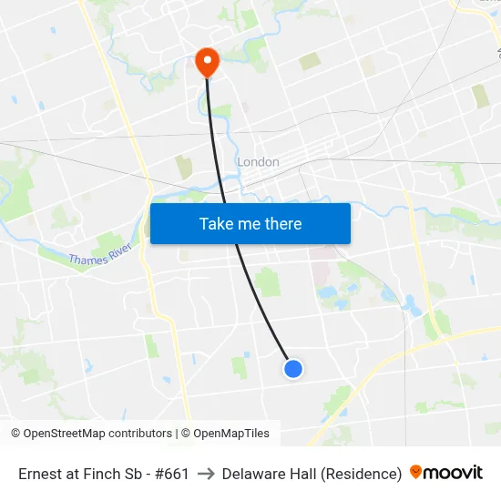 Ernest at Finch Sb - #661 to Delaware Hall (Residence) map