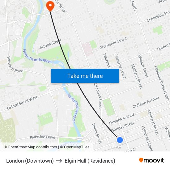 London (Downtown) to Elgin Hall (Residence) map