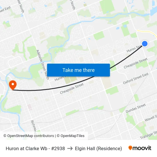 Huron at Clarke Wb - #2938 to Elgin Hall (Residence) map