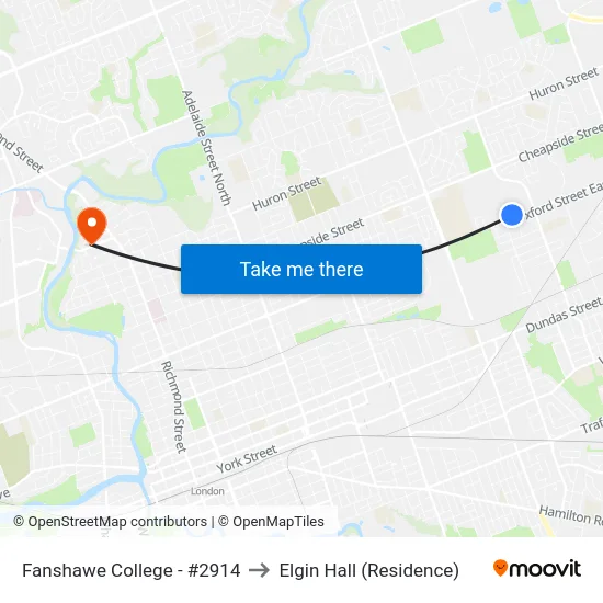 Fanshawe College - #2914 to Elgin Hall (Residence) map